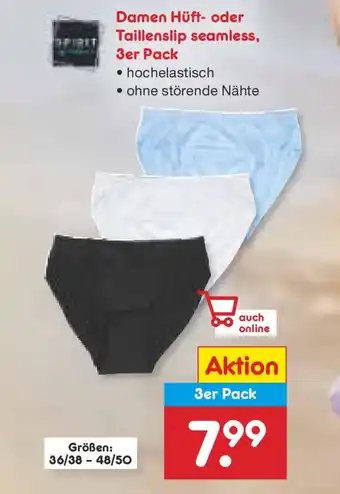 Netto Marken-Discount Damen Hüft- oder Taillenslip seamless, 3er Pack Angebot