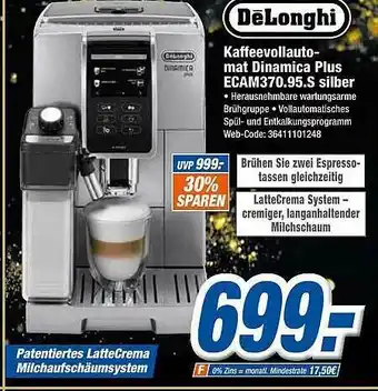 Expert Klein Delonghi Kaffeevollautomat Dinamica Plus Ecam370.95.s Silber Angebot