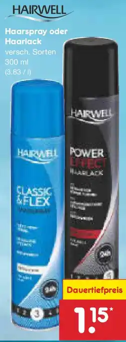 Netto Marken-Discount HAIRWELL Haarspray oder Haarlack Angebot