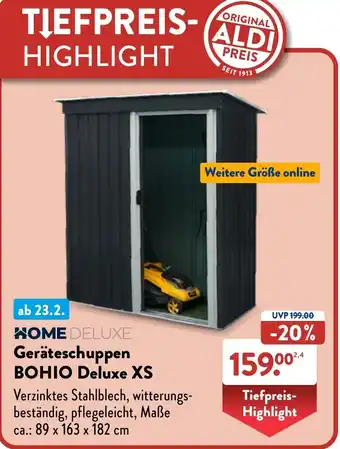 Aldi Nord HOME DELUXE Geräteschuppen BOHIO Deluxe XS Angebot