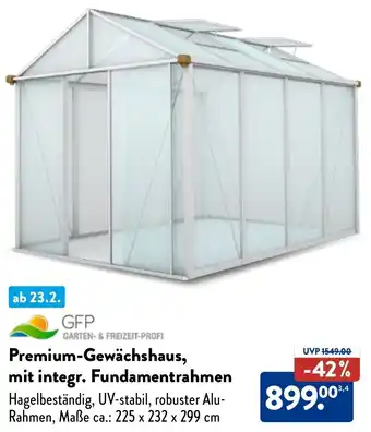 Aldi Nord GFP Premium-Gewächshaus, mit integr. Fundamentrahmen Angebot