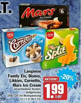 AEZ Langnese Family Eis, Disney, Likkies, Cornetto, Mars Ice Cream Angebot