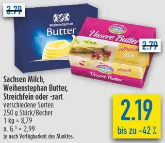 diska Sachsen Milch, Weihenstephan Butter, Streichfein oder -zart Angebot