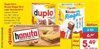 Netto Marken-Discount Duplo, kinder riegel, hanuta 10+1 Angebot