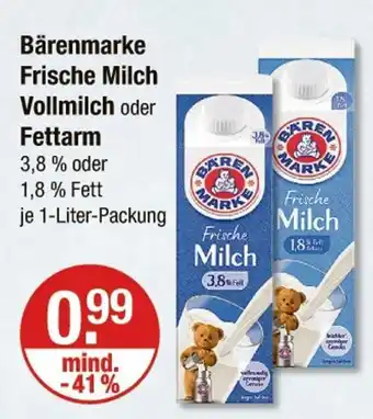 V Markt Bärenmarke frische milch vollmilch oder fettarm Angebot