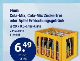 V Markt Flumi cola-mix, cola-mix zuckerfrei oder apfel erfrischungsgetränk Angebot