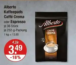 V Markt Alberto kaffeepads caffé crema oder espresso Angebot