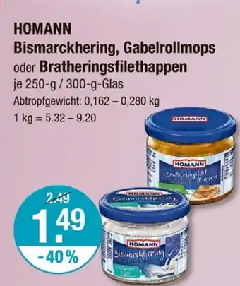 V Markt Homann bismarckhering, gabelrollmops oder bratheringsfilethappen Angebot