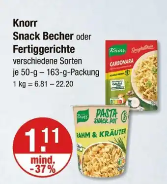 V Markt Knorr snack becher oder fertiggerichte Angebot