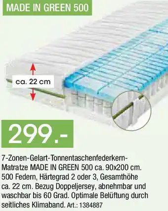 Zurbrüggen 7-Zonen-Gelart-Tonnentaschenfederkern Matratze MADE IN GREEN 500 Angebot