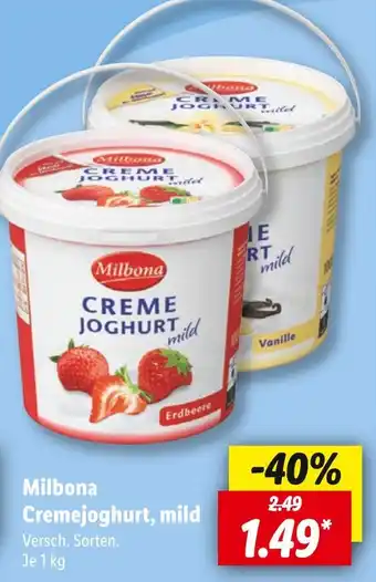 Lidl Milbona cremejoghurt, mild Angebot