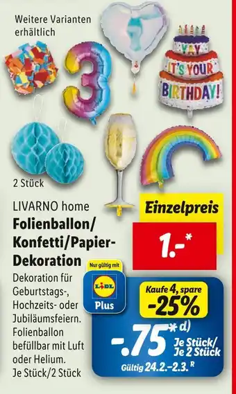 Lidl Livarno home folienballon/konfetti/papier-dekoration Angebot