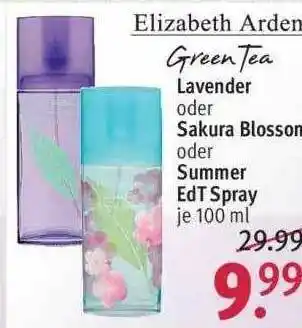 Rossmann Elizabeth Arden Green Tea Lavender, Sakura Blossom Oder Summer Edt Spray Angebot