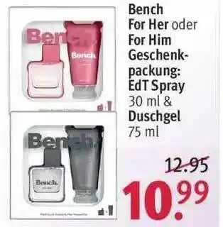 Rossmann Bench For Her Oder For Him Geschenkpackung; Edt Spray & Duschgel Angebot