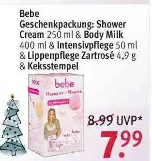 Rossmann Bebe Geschenkpackung: Shower Cream & Body Milk & Intensivpflege & Lippenpflege Zartrosé & Keksstempel Angebot