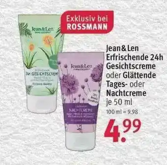 Rossmann Jean & Len Erfrischende 24h Gesichtscreme Oder Glättende Tages- Oder Nachtcreme Angebot