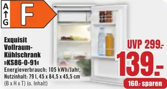 B1 Discount Baumarkt Exquisit Vollraum Kühlschrank KS86-0-91 Angebot