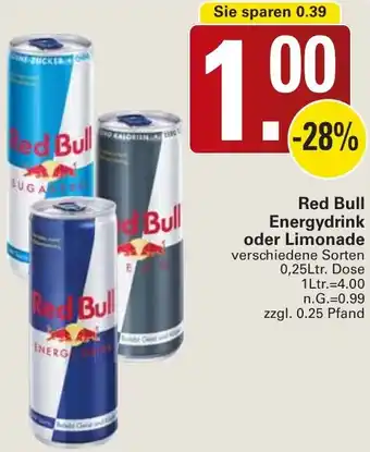 WEZ Red Bull Energydrink oder Limonade Angebot