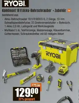 V Baumarkt RYOBI Komboset 18 V Akku-Bohrschrauber + Zubehör Angebot