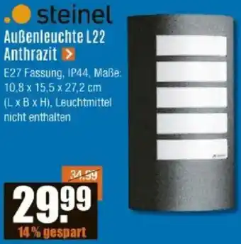 V Baumarkt Steinel Außenleuchte L22 Anthrazit Angebot