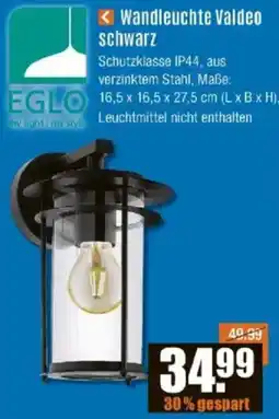 V Baumarkt EGLO Wandleuchte Valdeo schwarz Angebot