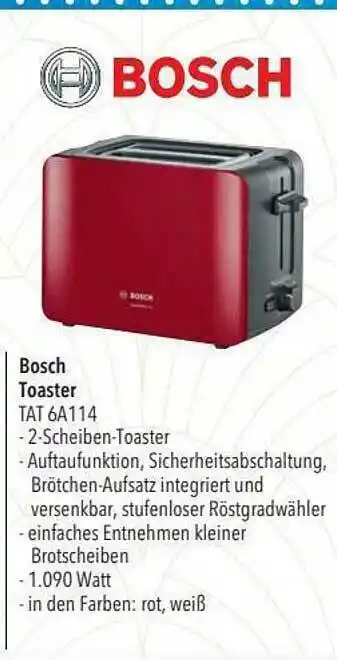 CITTI Markt Bosch Toaster Tat 6a114 Angebot