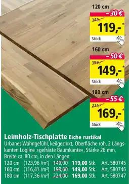 Holz Possling Leimholz-Tischplatte Eiche rustikal Angebot