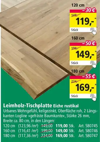 Holz Possling Leimholz-Tischplatte Eiche rustikal Angebot