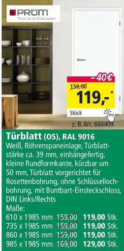 Holz Possling PRUM Türblatt (OS), RAL 9016 Angebot