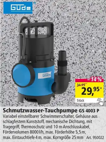 Holz Possling Güde Schmutzwasser-Tauchpumpe GS 4003 P Angebot