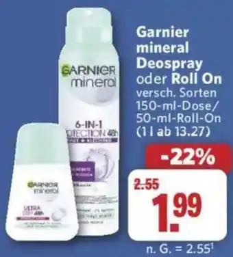 Combi Garnier mineral Deospray oder Roll On Angebot