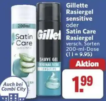 Combi Gillette Rasiergel sensitive oder Satin Care Rasiergel Angebot