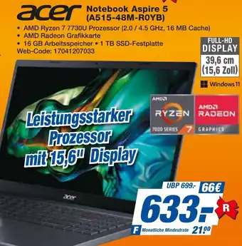 expert Techno Land acer Notebook Aspire 5 (A515-48M-ROYB) Angebot