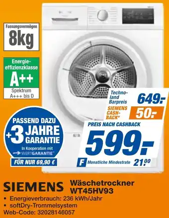 expert Techno Land SIEMENS Wäschetrockner WT45HV93 Angebot