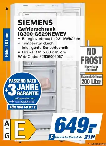 expert Techno Land SIEMENS Gefrierschrank iQ300 GS29NEWEV Angebot