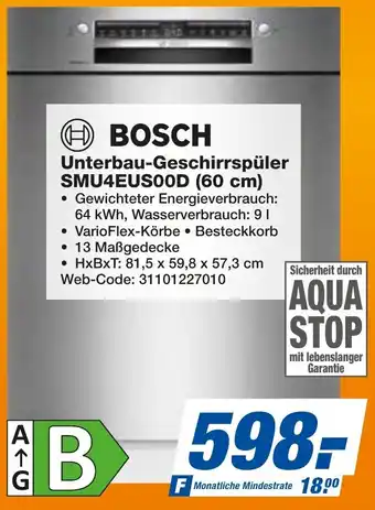 expert Techno Land BOSCH Unterbau-Geschirrspüler SMU4EUSOOD (60 cm) Angebot