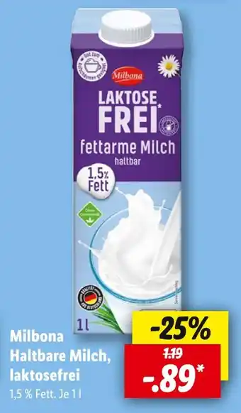 Lidl Milbona haltbare milch, laktosefrei Angebot