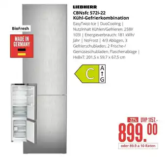 Hirsch und Ille LIEBHERR Kühl-Gefrierkombination CBNsfc 572i-22 Angebot