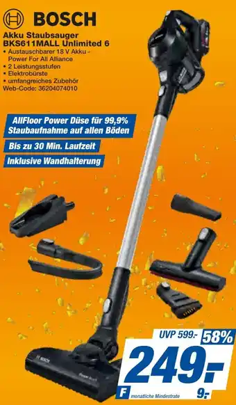 HEM Expert BOSCH Akku Staubsauger BKS611MALL Unlimited 6 Angebot