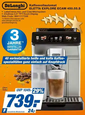 HEM Expert DeLonghi Kaffeevollautomat ELETTA EXPLORE ECAM 450.55.S Angebot