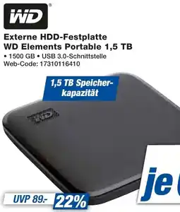 HEM Expert WD Externe HDD-Festplatte WD Elements Portable 1,5 TB Angebot