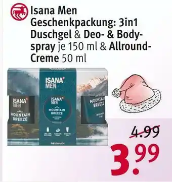 Rossmann Isana men geschenkpackung: 3in1 duschgel & deo- & bodyspray  & allround-creme Angebot