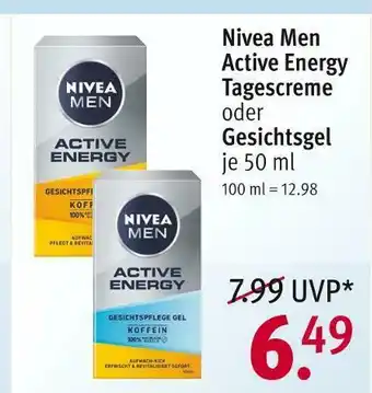 Rossmann Nivea men active energy tagescreme oder gesichtsgel Angebot