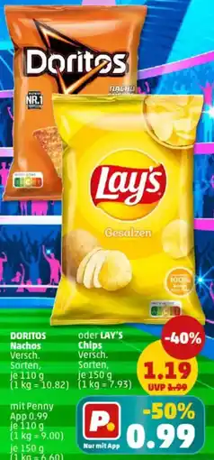 PENNY DORITOS Nachos oder LAY'S Chips Angebot