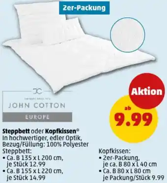 PENNY JOHN COTTON Steppbett oder Kopfkissen Angebot