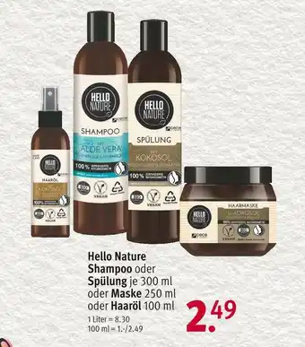 Rossmann Hello nature shampoo, spülung, maske oder haaröl Angebot