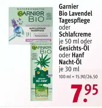 Rossmann Garnier bio lavendel tagespflege, schlafcreme, gesichts-öl oder hanf nacht-öl Angebot