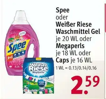 Rossmann Spee oder weißer riese waschmittel gel, megaperls oder caps Angebot