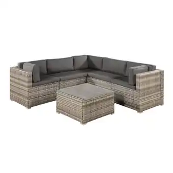 Netto Marken-Discount Juskys Polyrattan Lounge Nassau beige für 5 Personen mit Ecksofa & Tisch – Bezüge Dunkelgrau Angebot