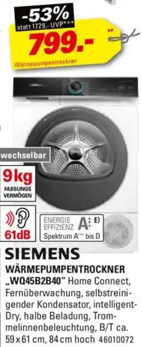 Höffner SIEMENS WÄRMEPUMPENTROCKNER „WQ45B2B40" Angebot